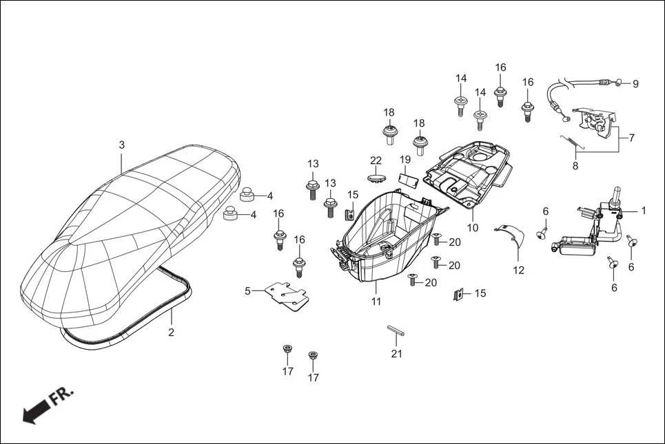 F-12-VX SEAT/LUGGAGE BOX/ LIGHT ASSY. BOOT assembly diagram for Hero Pleasure + BSVI (Jan, 2020)
