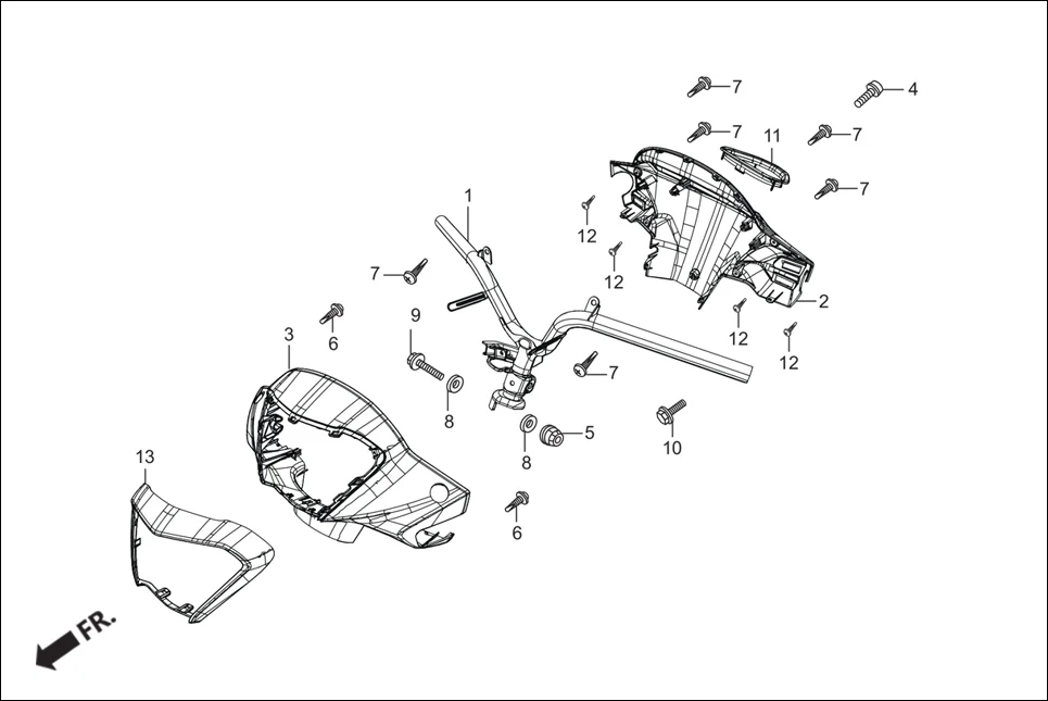 F-4-VX STEERING HANDLE/ HANDLE COVER assembly diagram for Hero Pleasure + BSVI (Jan, 2020)
