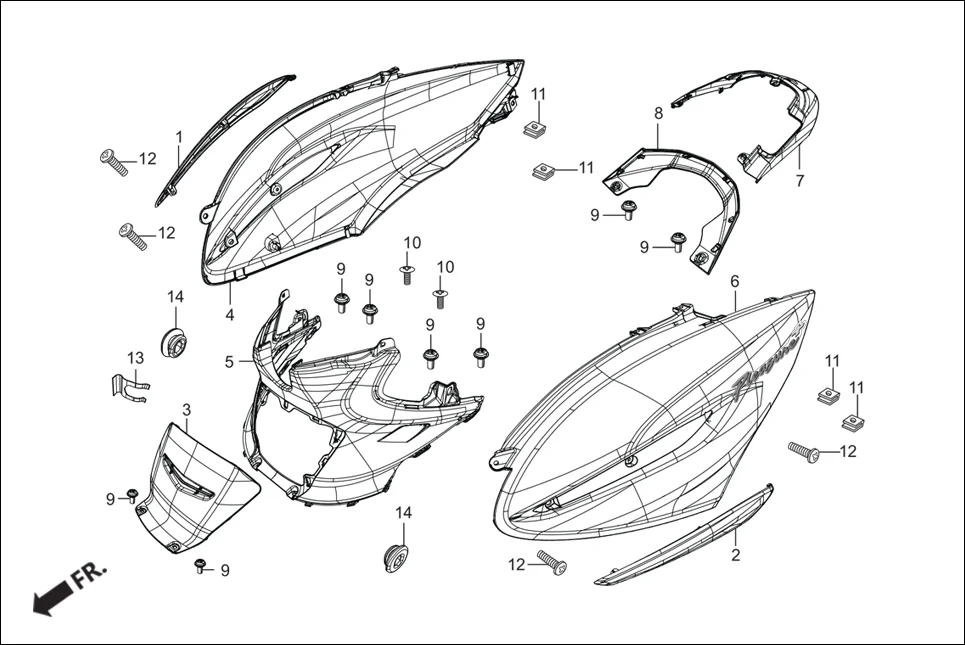 F-8-VX BODY COVER assembly diagram for Hero Pleasure + BSVI (Jan, 2020)