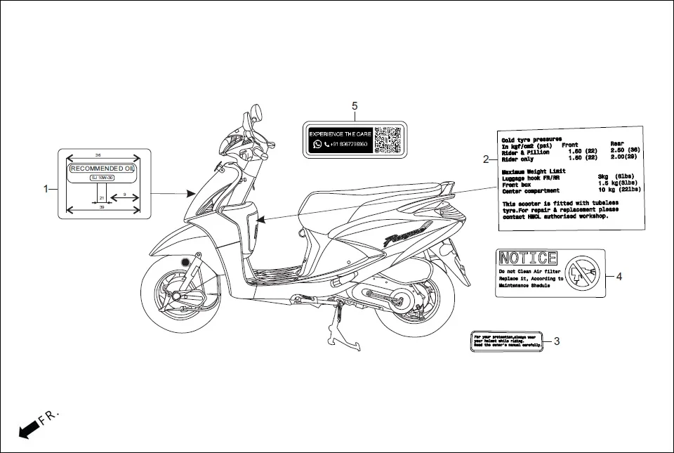 F-25 CAUTION LABEL assembly diagram for Hero Pleasure + 110 (July,2022)