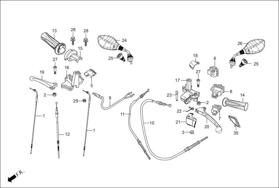 F-3-VX HANDLE LEVER/SWITCH/CABLE assembly diagram for Hero Pleasure + 110 (July,2022)