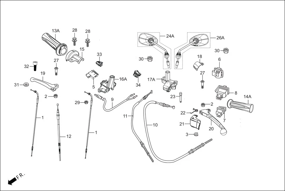 F-3-ZX HANDLE LEVER/SWITCH/CABLE assembly diagram for Hero Pleasure + 110 (July,2022)