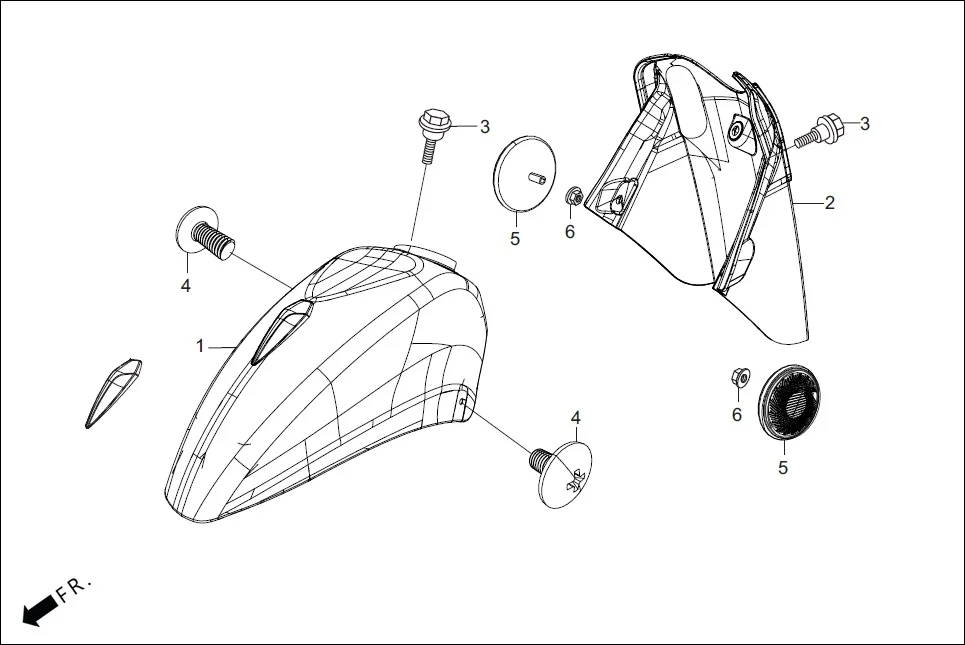 F-5-VX FRONT FENDER assembly diagram for Hero Pleasure + 110 (July,2022)