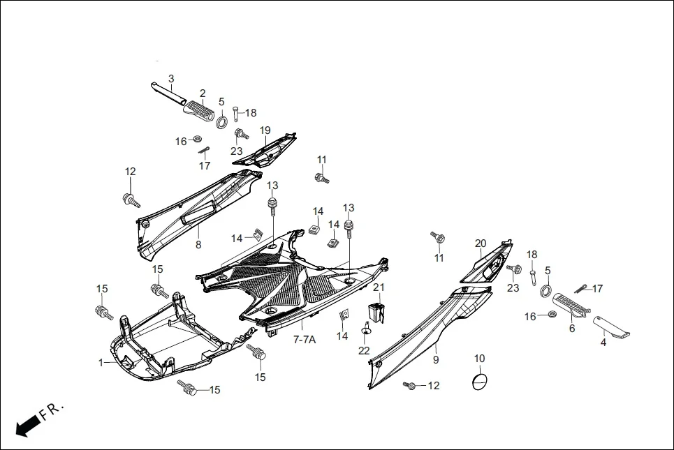 F-7-ZX FLOOR PANEL assembly diagram for Hero Pleasure + 110 (July,2022)