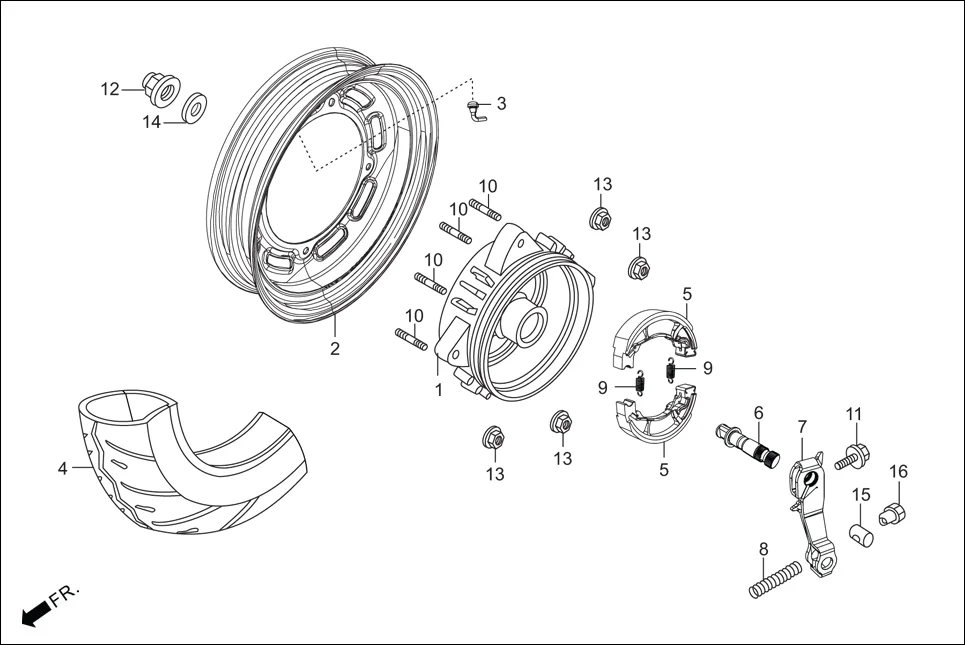 F-11A-LX REAR WHEEL (SHEET METAL)(LX) diagram showing 42610-AAL-110