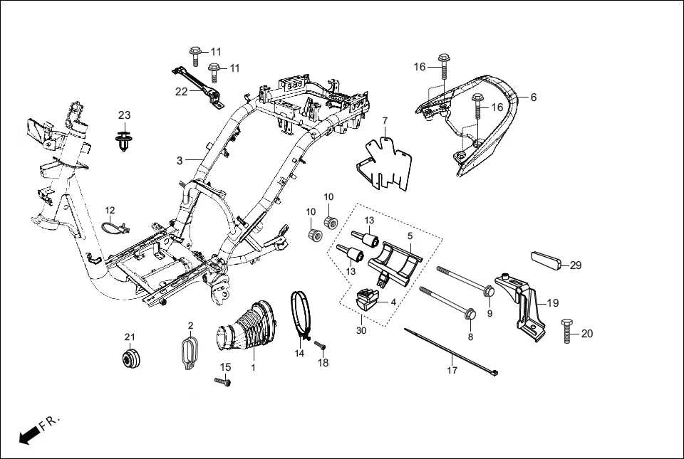 F-23-LX/VX FRAME BODY diagram showing 90672-KPL-901