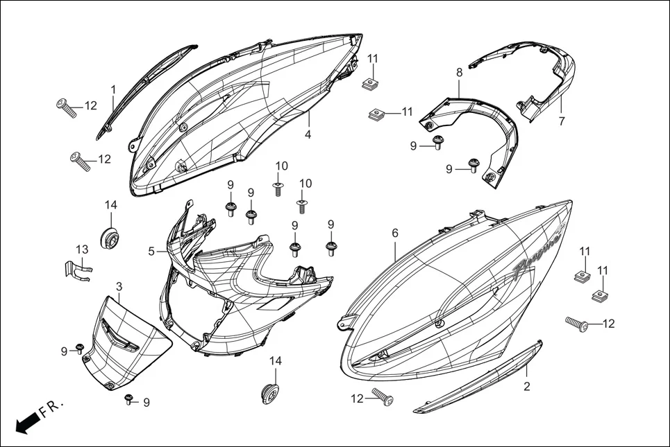 F-8A-LX BODY COVER diagram showing 83450-AAL-500S