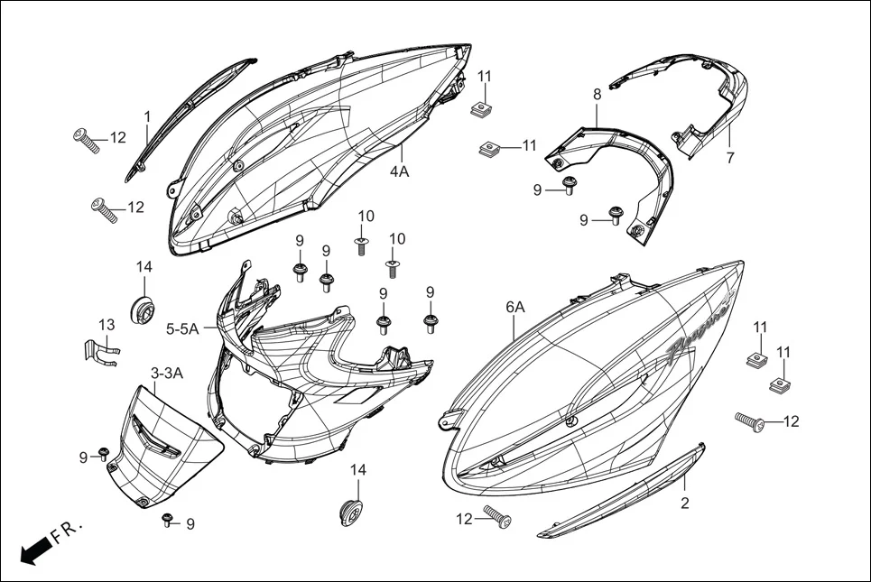 F-8A-ZX BODY COVER diagram showing NOT SERVICEABLE