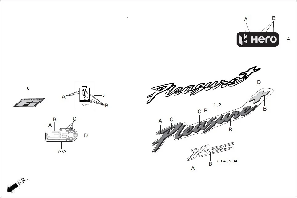 F-26-VX MARK/STRIPE assembly diagram for Hero PLEASURE PLUS 110 BSVI OBD2 (Apr,2025)