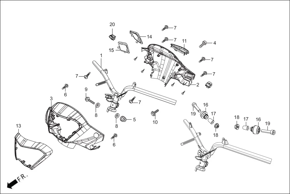 F-4-VX STEERING HANDLE/HANDLE COVER assembly diagram for Hero PLEASURE PLUS 110 BSVI OBD2 (Apr,2025)