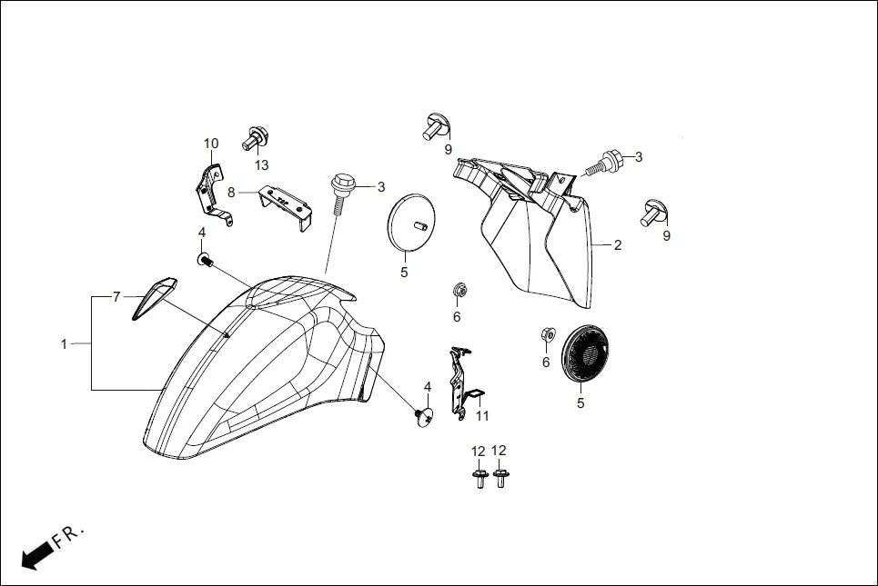 F-5-VX FRONT FENDER diagram showing 61122-ADE-200
