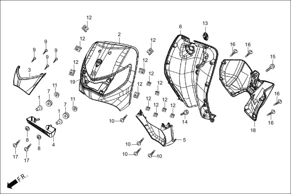 F-6-ZX FR. &amp; INNER COVER assembly diagram for Hero PLEASURE PLUS 110 BSVI OBD2 (Apr,2025)