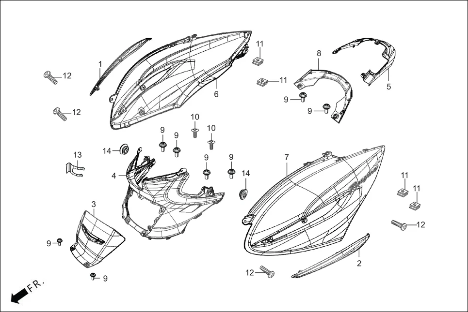 F-8_ZX+/CX BODY COVER diagram showing 80151-AAL-D00