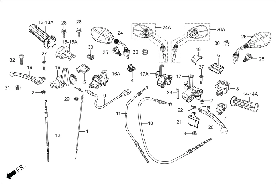 F-3-ZX-CX HANDLE LEVER/SWITCH/CABLE diagram showing 53172-AAL-D00