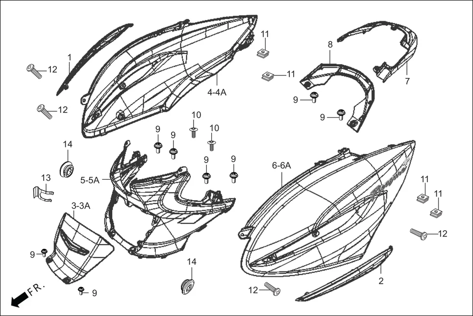 F-8-LX BODY COVER diagram showing 83550-AAL-500Z