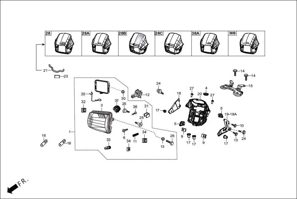 F-1-SELF_i3S HEADLIGHT/FR. VISOR diagram showing AAEZB4P000000G
