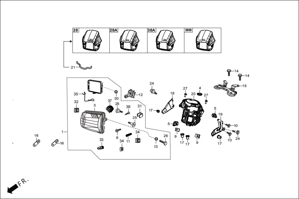 F-1-SELF HEADLIGHT/FR. VISOR diagram showing ADHMS6A0030BCG