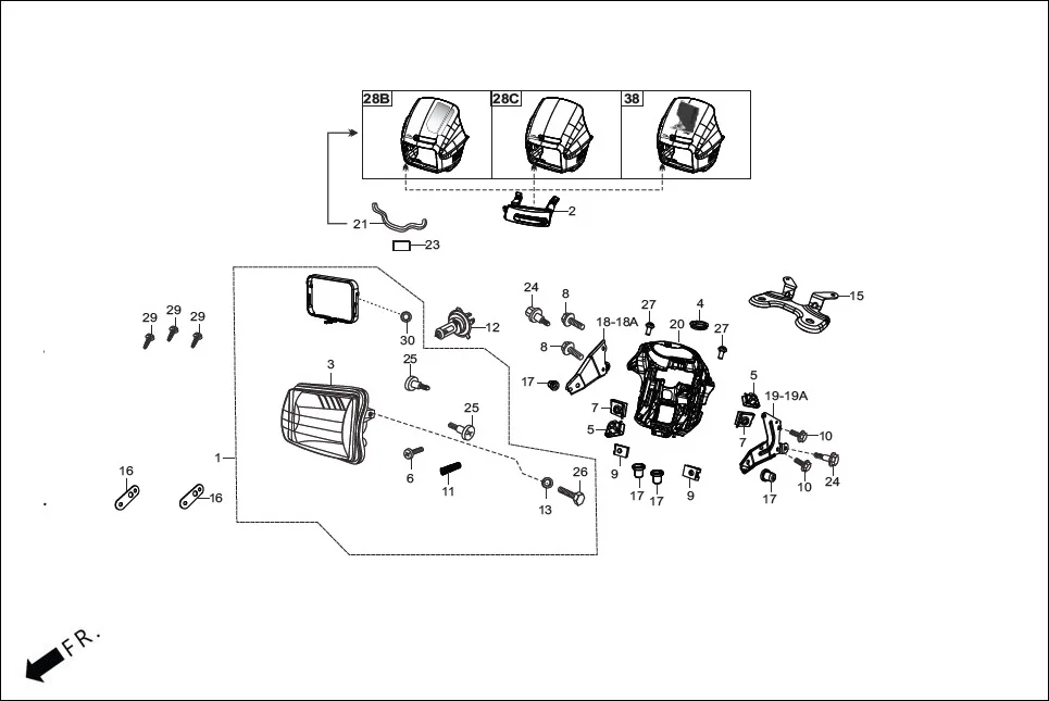 F-1-XTEC-DISC HEADLIGHT/FR. VISOR diagram showing 90111-187-000