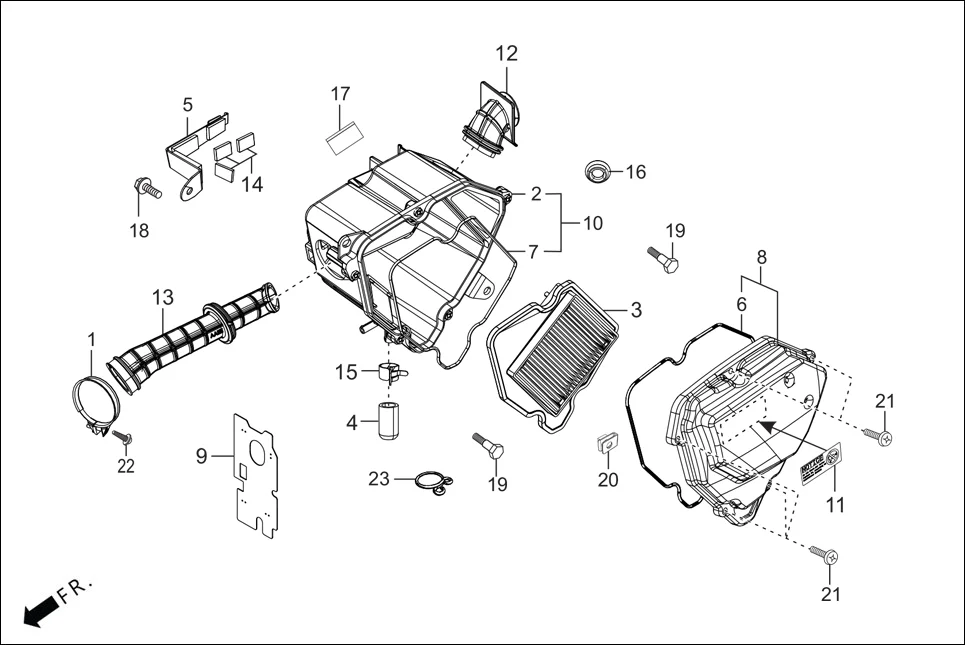 F-15 AIR CLEANER assembly diagram for Hero SPLENDOR PLUS OBD IIB(Apr.,2025)