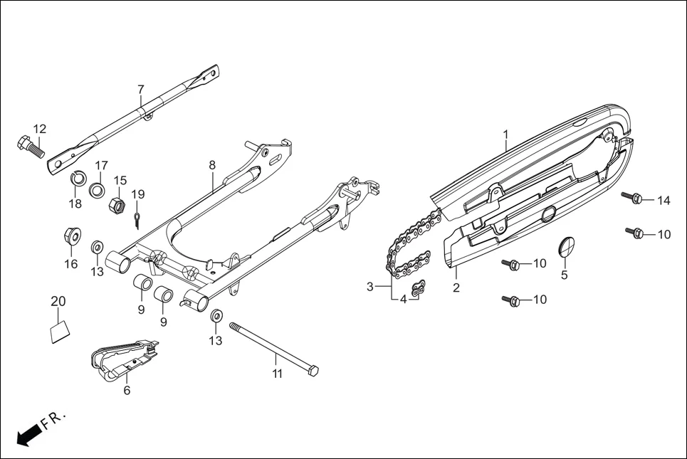 F-19-XTEC-DISC SWINGARM/CHAIN CASE diagram showing 94101-08000