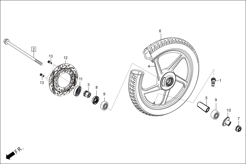 F-9A-XTEC-DISC FRONT WHEEL (DISC) diagram showing 90306-KTE-911