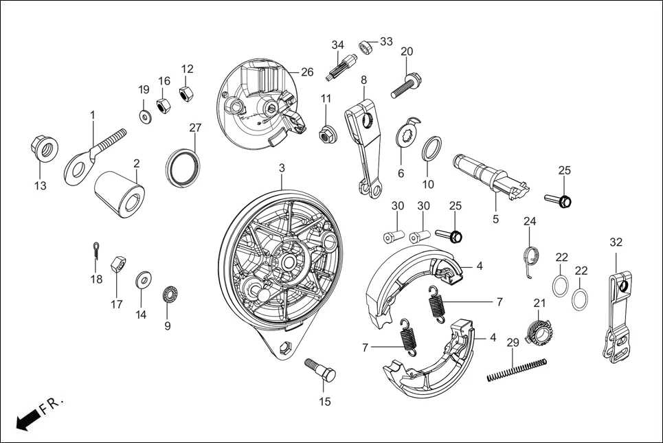F-10 REAR BRAKE PANEL assembly diagram for Hero SPLENDOR PLUS OBD2B(Apr., 2025)