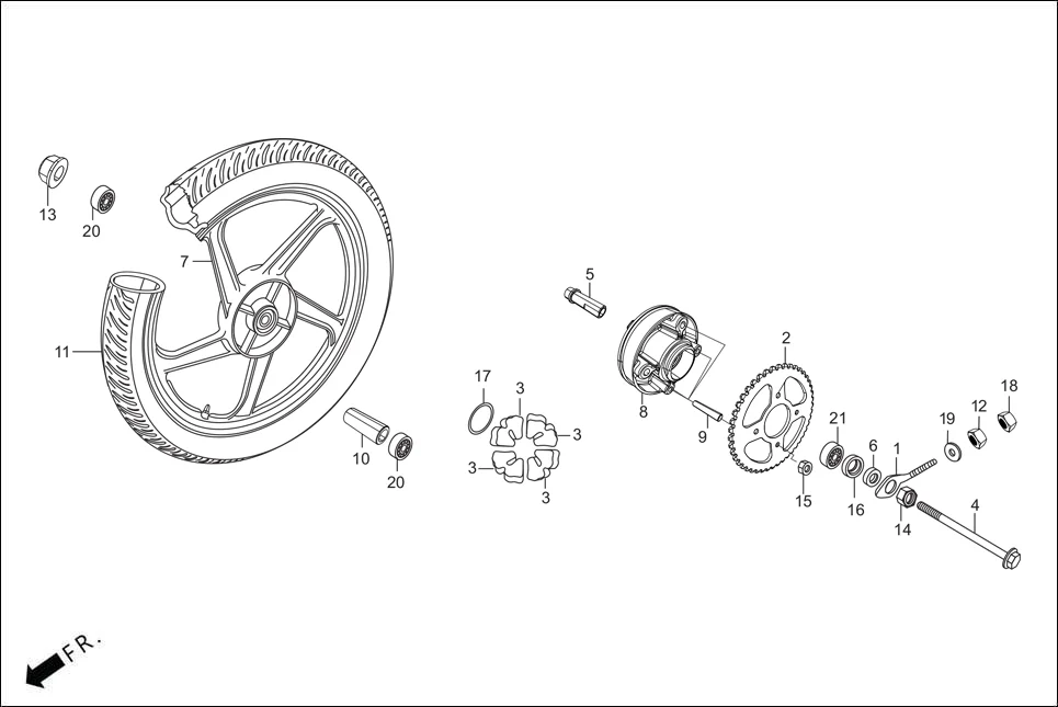 F-11 REAR WHEEL diagram showing 41241-AAN-410