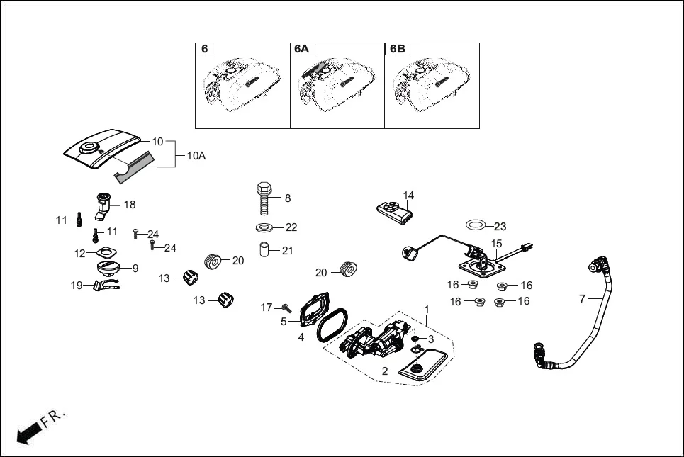 F-13 FUEL TANK assembly diagram for Hero SPLENDOR PLUS OBD2B(Apr., 2025)