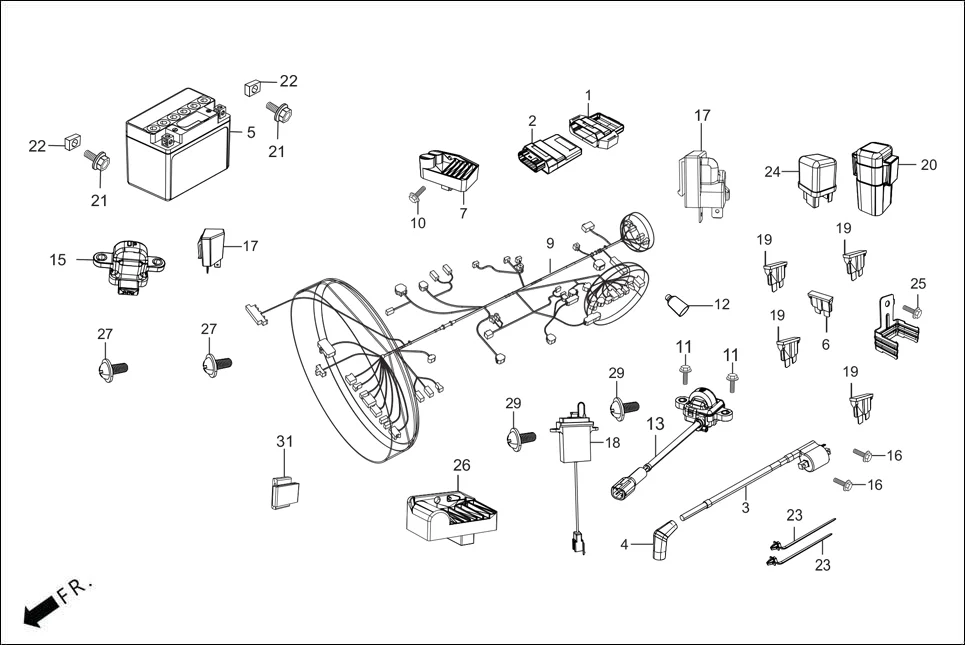 F-24 WIRE HARNESS/BATTERY assembly diagram for Hero SPLENDOR PLUS OBD2B(Apr., 2025)