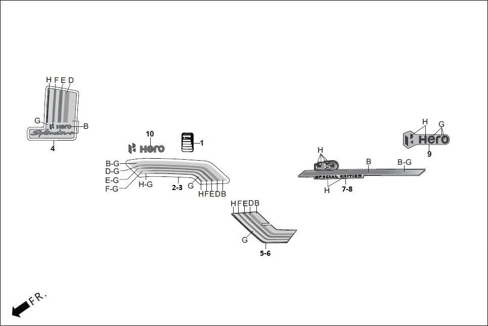 F-27D STRIPES/MARK assembly diagram for Hero SPLENDOR PLUS OBD2B(Apr., 2025)