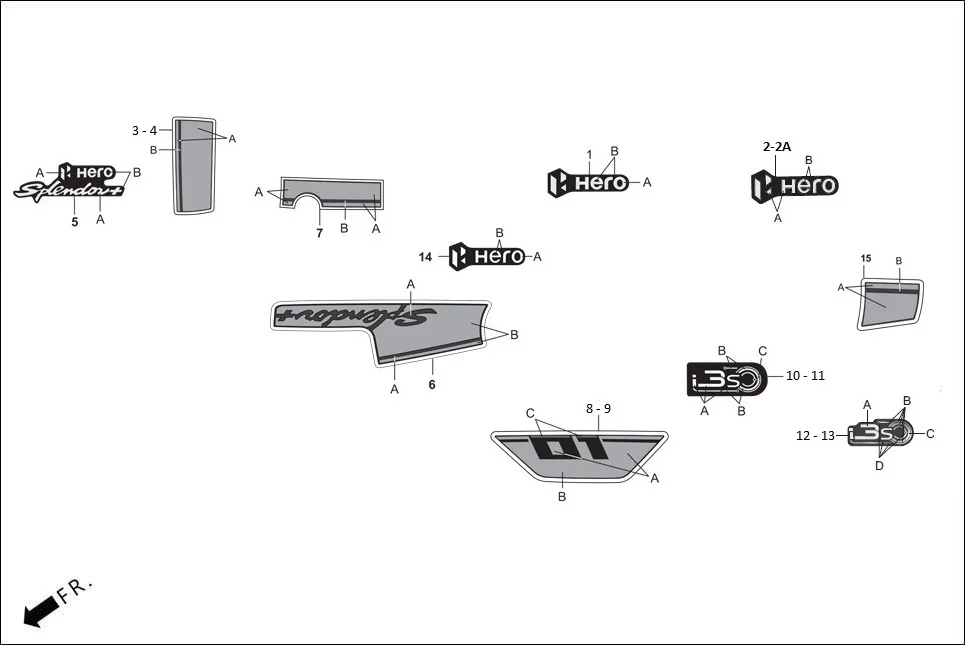 F-27 STRIPES/MARK assembly diagram for Hero SPLENDOR PLUS OBD2B(Apr., 2025)