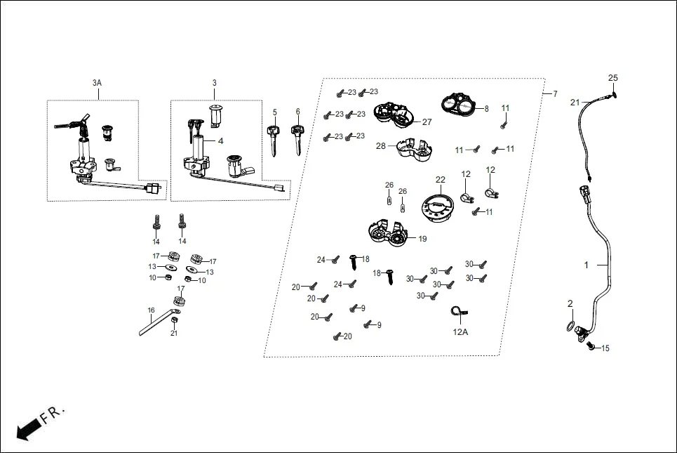 F-2 SPEEDOMETER/CABLE/KEY SET assembly diagram for Hero SPLENDOR PLUS OBD2B(Apr., 2025)