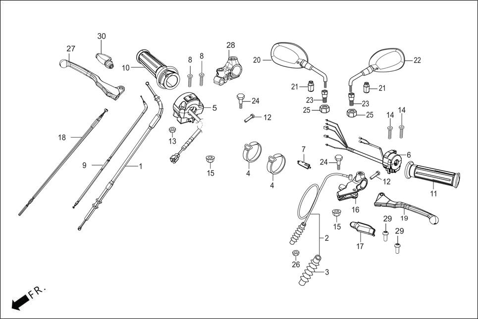 F-3 HANDLE LEVER/SWITCH/CONTROL CABLE assembly diagram for Hero SPLENDOR PLUS OBD2B(Apr., 2025)