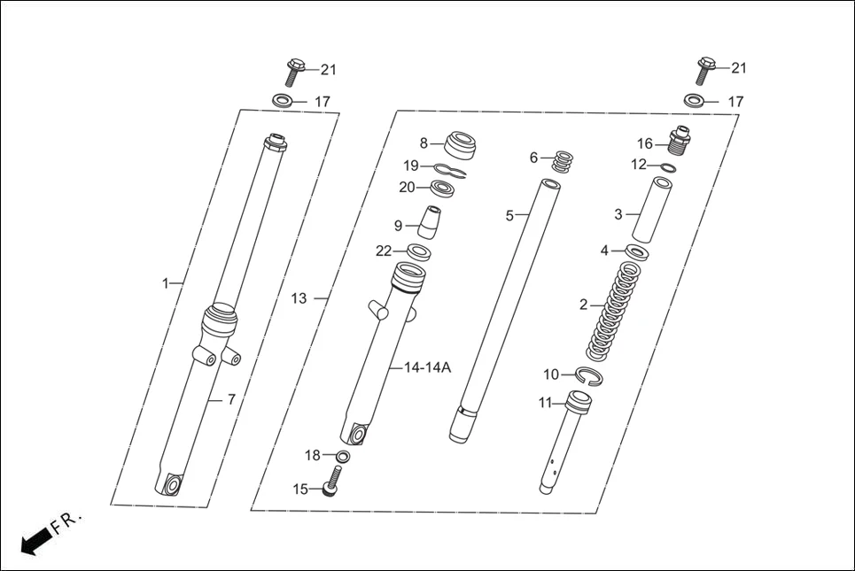F-8 FRONT FORK assembly diagram for Hero SPLENDOR PLUS OBD2B(Apr., 2025)