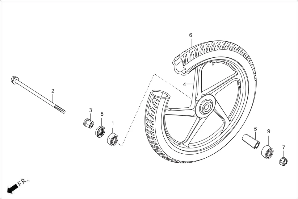 F-9 FRONT WHEEL assembly diagram for Hero SPLENDOR PLUS OBD2B(Apr., 2025)
