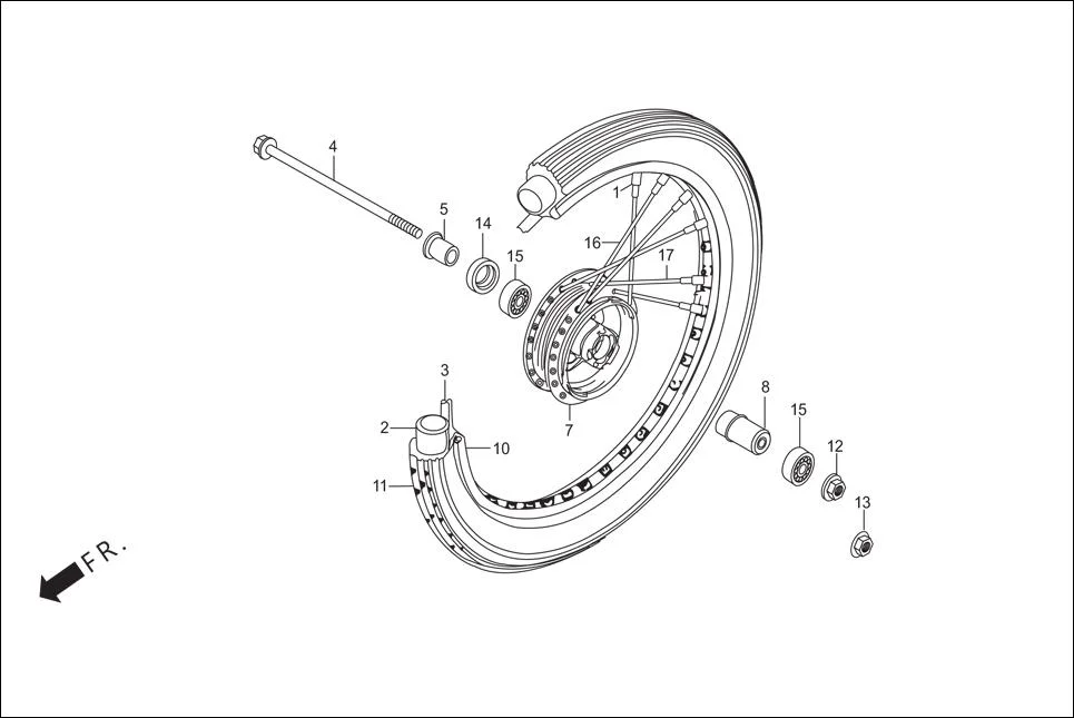 F-9-SPOKE FRONT WHEEL assembly diagram for Hero Splendor iSmart  (Dec, 2013)
