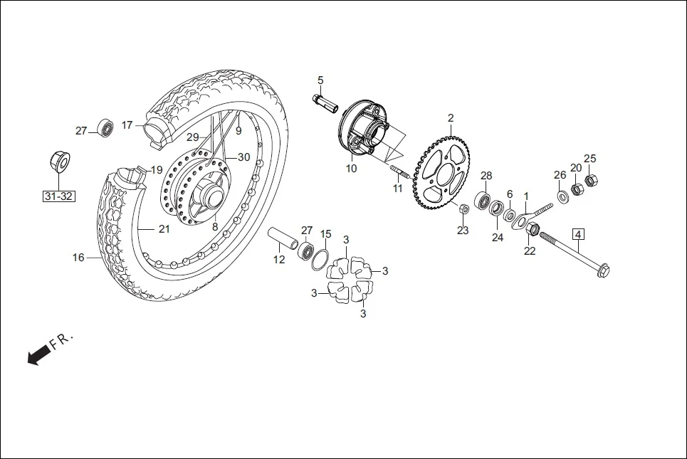 F-11-SPOKE REAR WHEEL diagram showing 90309-357-000