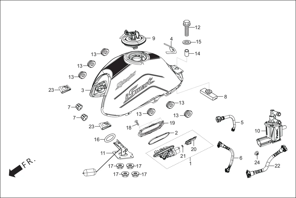 F-13 FUEL TANK diagram showing 96001-06010-07