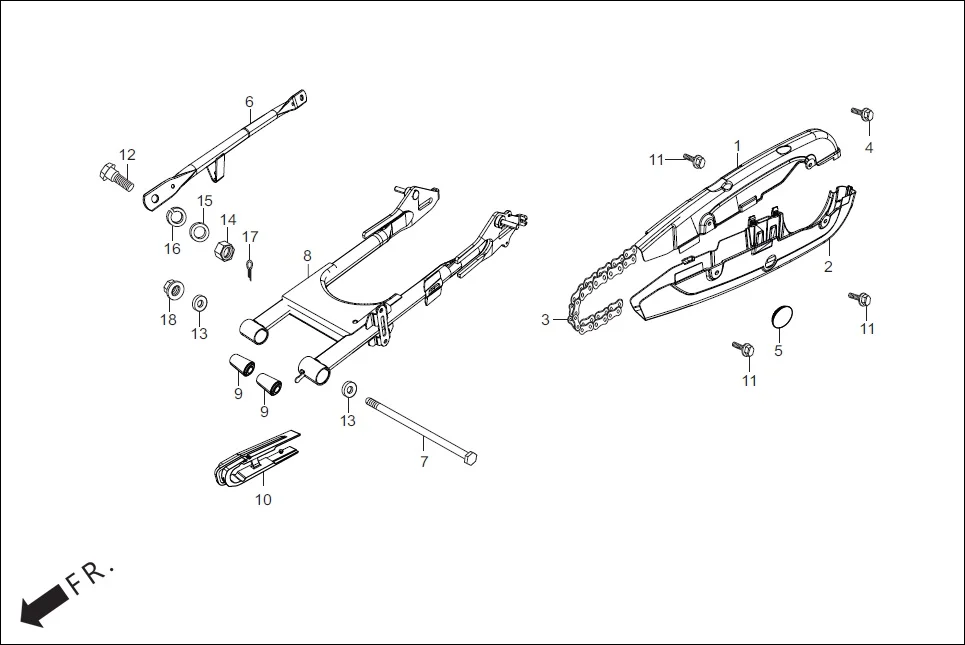 F-19 REAR FORK/CHAIN CASE diagram showing 94201-20150