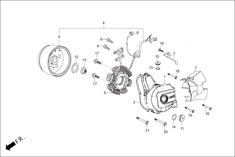 E-7A-SELF LEFT CRANKCASE COVER/A.C. GEN. ASSY. (SELF START)