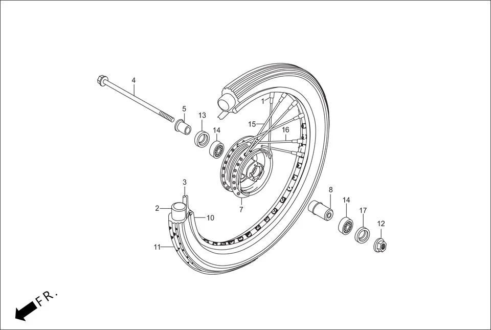 F-9-KICK-SPOKE FRONT WHEEL diagram showing 44701-AAC-H00