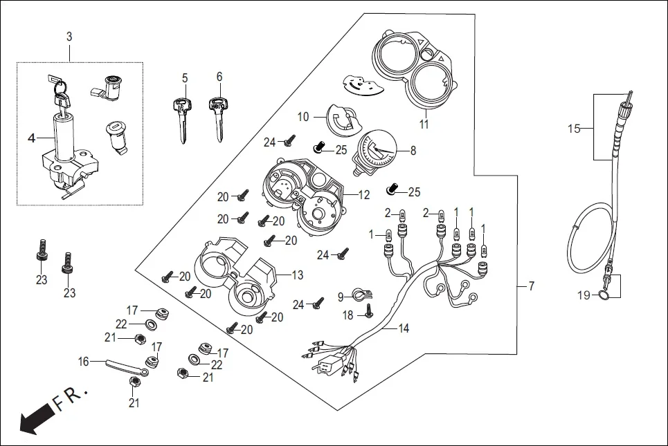 F-2-SELF-CAST SPEEDOMETER/CABLE/KEY SET diagram showing 94103-06700
