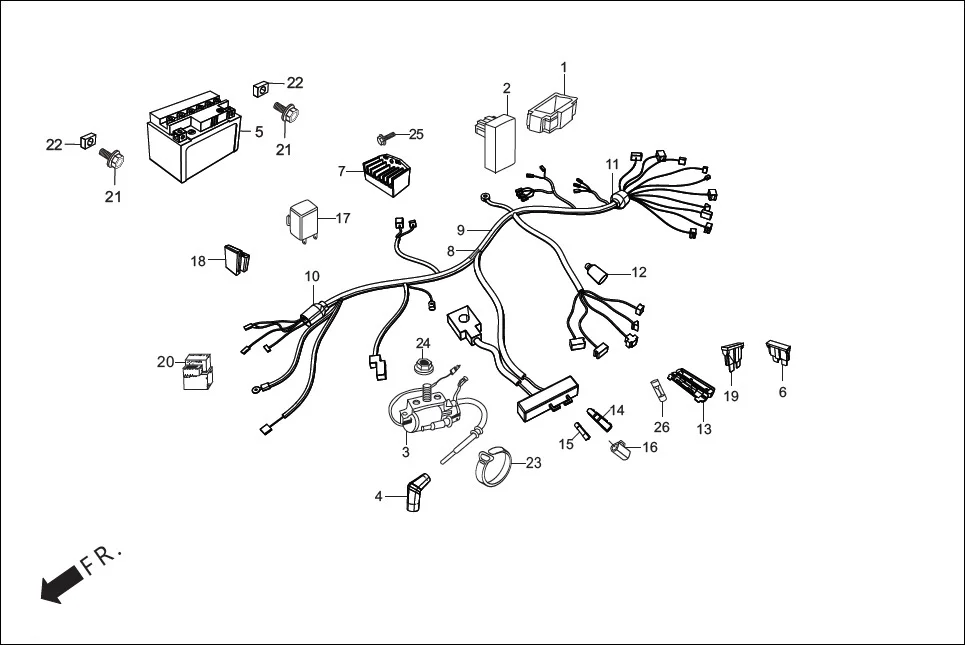 F-24-SELF WIRE HARNESS/BATTERY diagram showing 32100-AAE-140