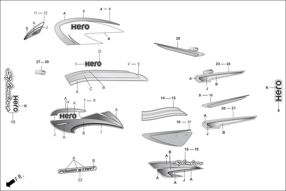 F-27-SELF STRIPES/MARK diagram showing 77258-KCC-830ZB