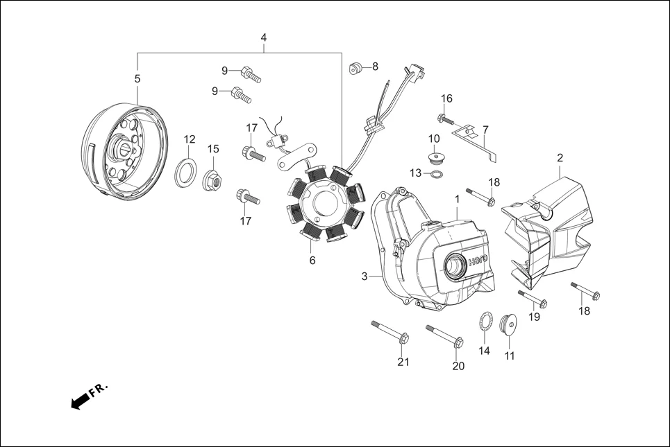 E-7A-SELF LEFT CRANKCASE COVER/ A.C. GEN. ASSY. (SELF START)