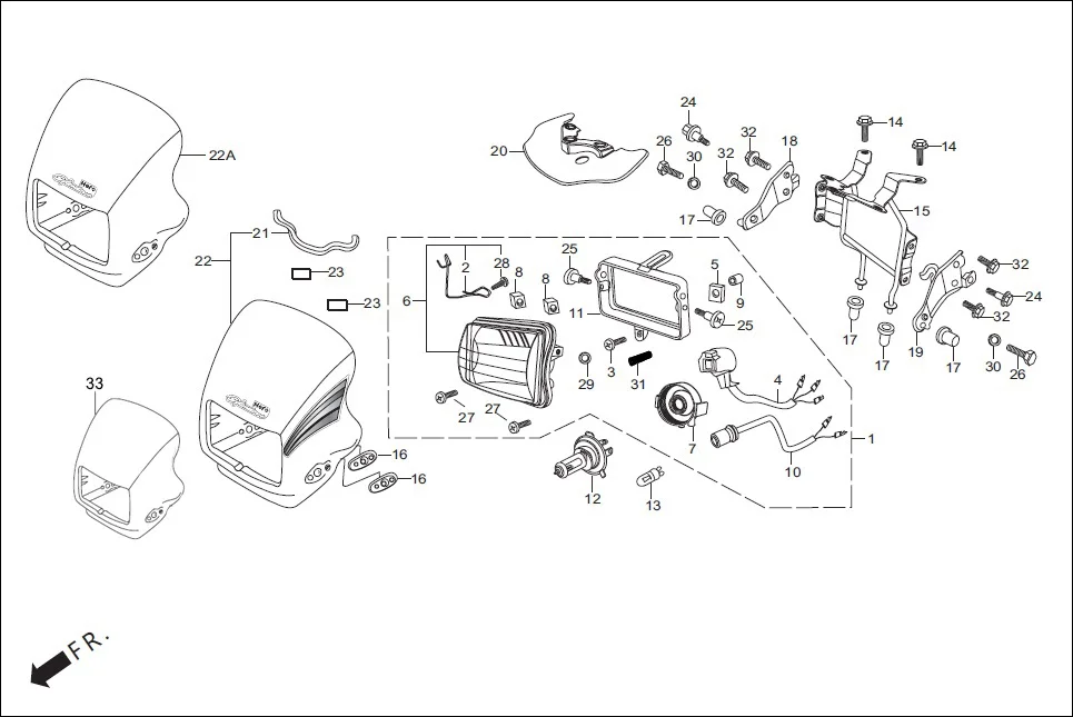 F-1-SELF-i3S HEADLIGHT / FR. VISOR diagram showing 83403-KCC-830