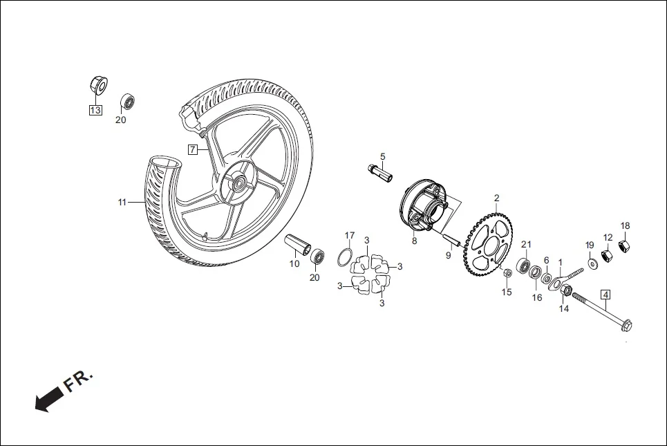 F-11-CAST REAR WHEEL assembly diagram for Hero Splendor+ iBS (Jan, 2019)