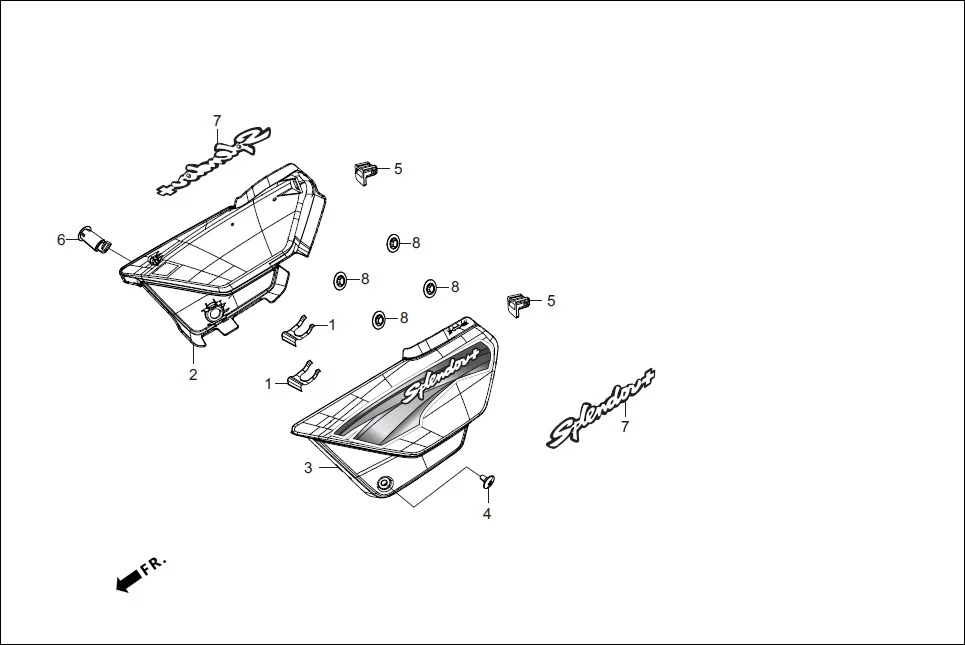 F-14 SIDE COVER assembly diagram for Hero Splendor+ iBS (Jan, 2019)