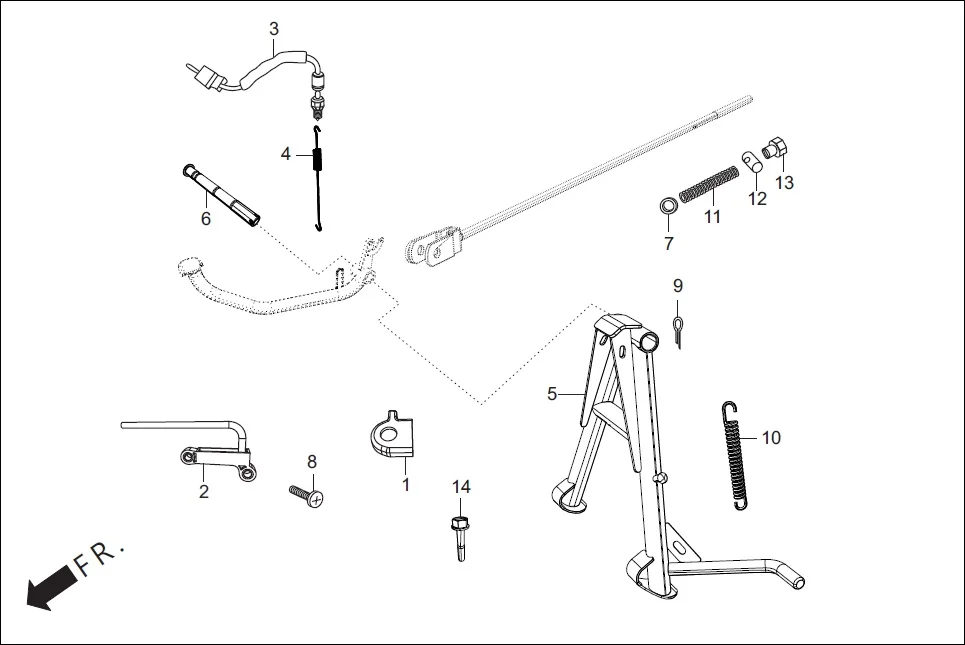 F-18 MAIN STAND/PEDAL BRAKE assembly diagram for Hero Splendor+ iBS (Jan, 2019)