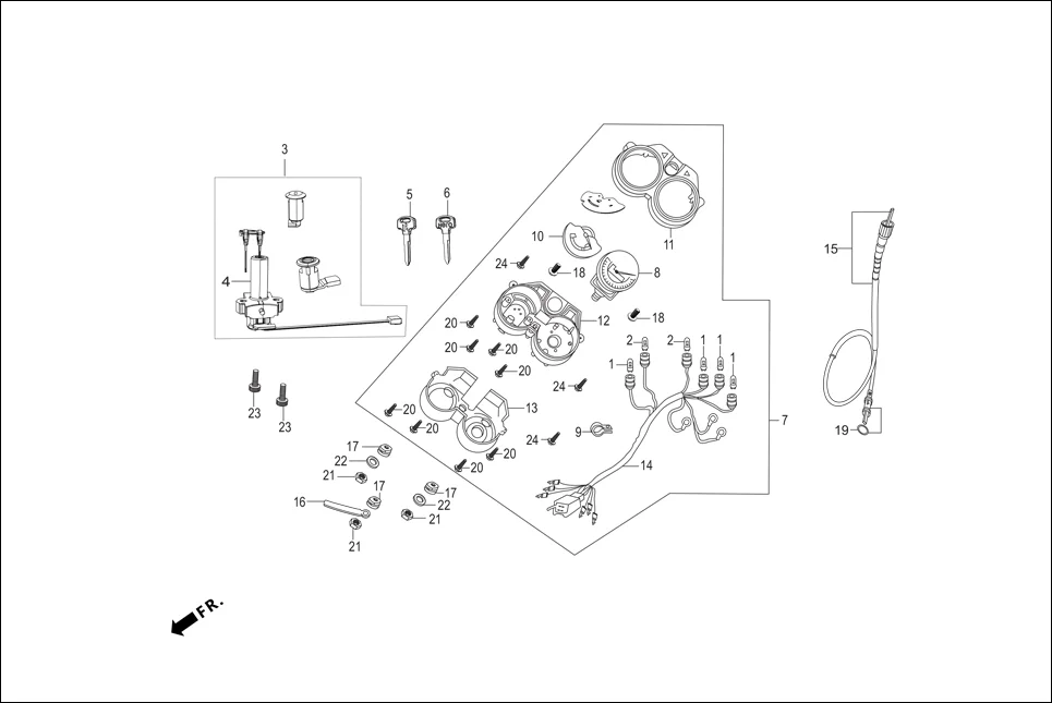 F-2-DRUM-i3S SPEEDOMETER/CABLE/KEY SET diagram showing 37215-MB6-830